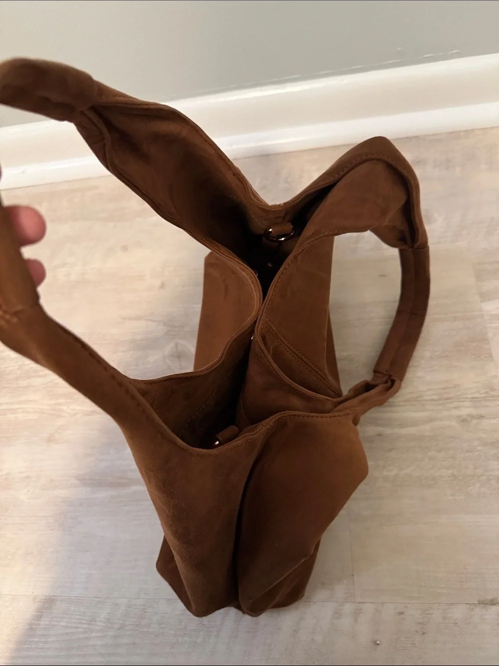 Suede Hobo Bag - Brown